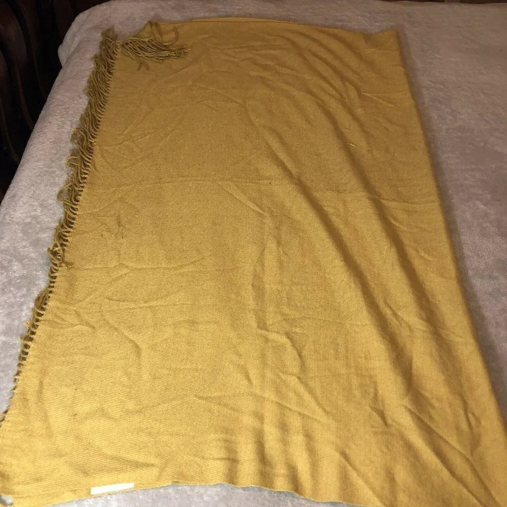 WEST ELM Mustard Acrylic Scarf Wrap with Fringe Edge Throw Blanket Shawl